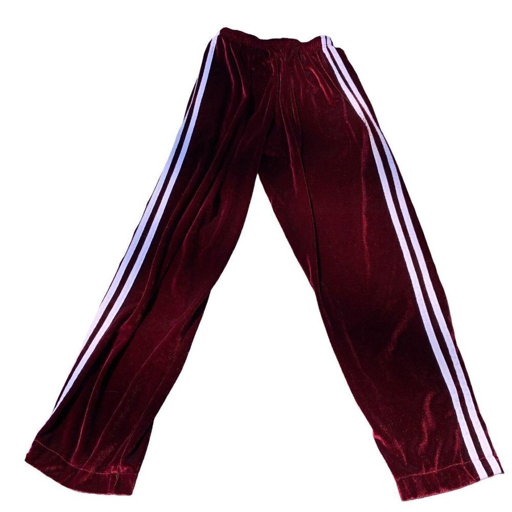 Women's Velour Burgundy Track Pants Double White Stripe Size Medium Unbranded‍